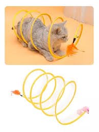 Brinquedo Túnel Mola Interativo Para Gato Dobrável Flexível Cores Variadas Amarelo, Azul e Rosa - Imagem 4